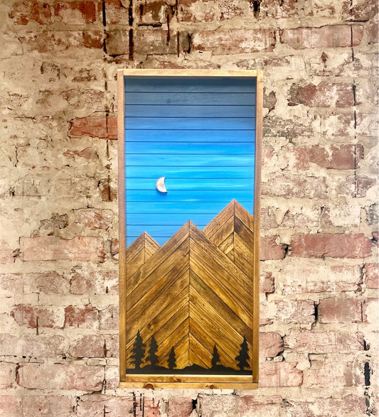 Rustic Electrical Panel Cover - Blueshade sky Mountains with trees - Custom Sizes Available - Breaker Box Panel Cover - Wall Decor