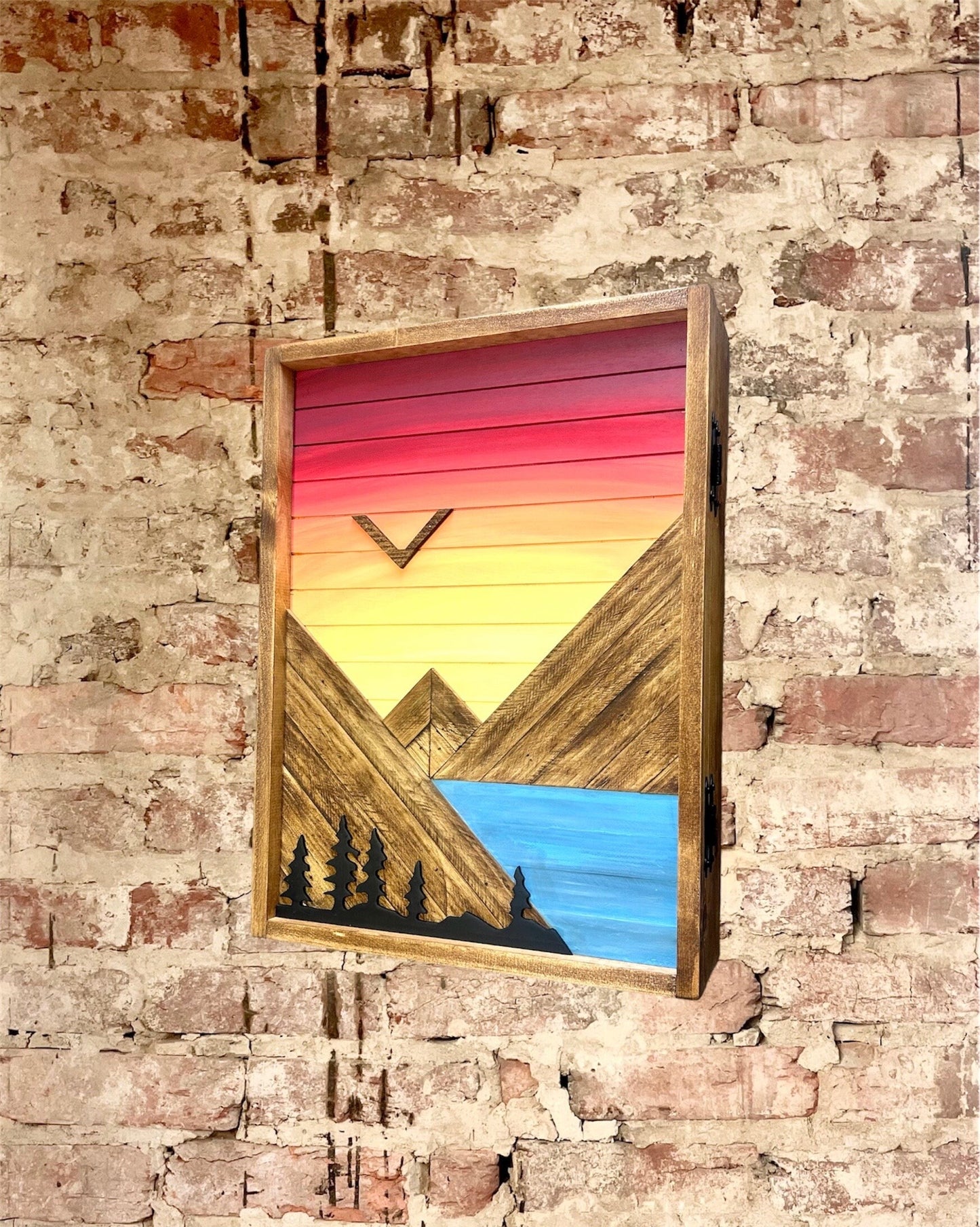 Rustic Cabinet - (Single Door) Sunset w/ lake & Trees Mountain Art-Bathroom Cabinet-Medicine Cabinet-Liquor Cabinet - Rustic Cabinet