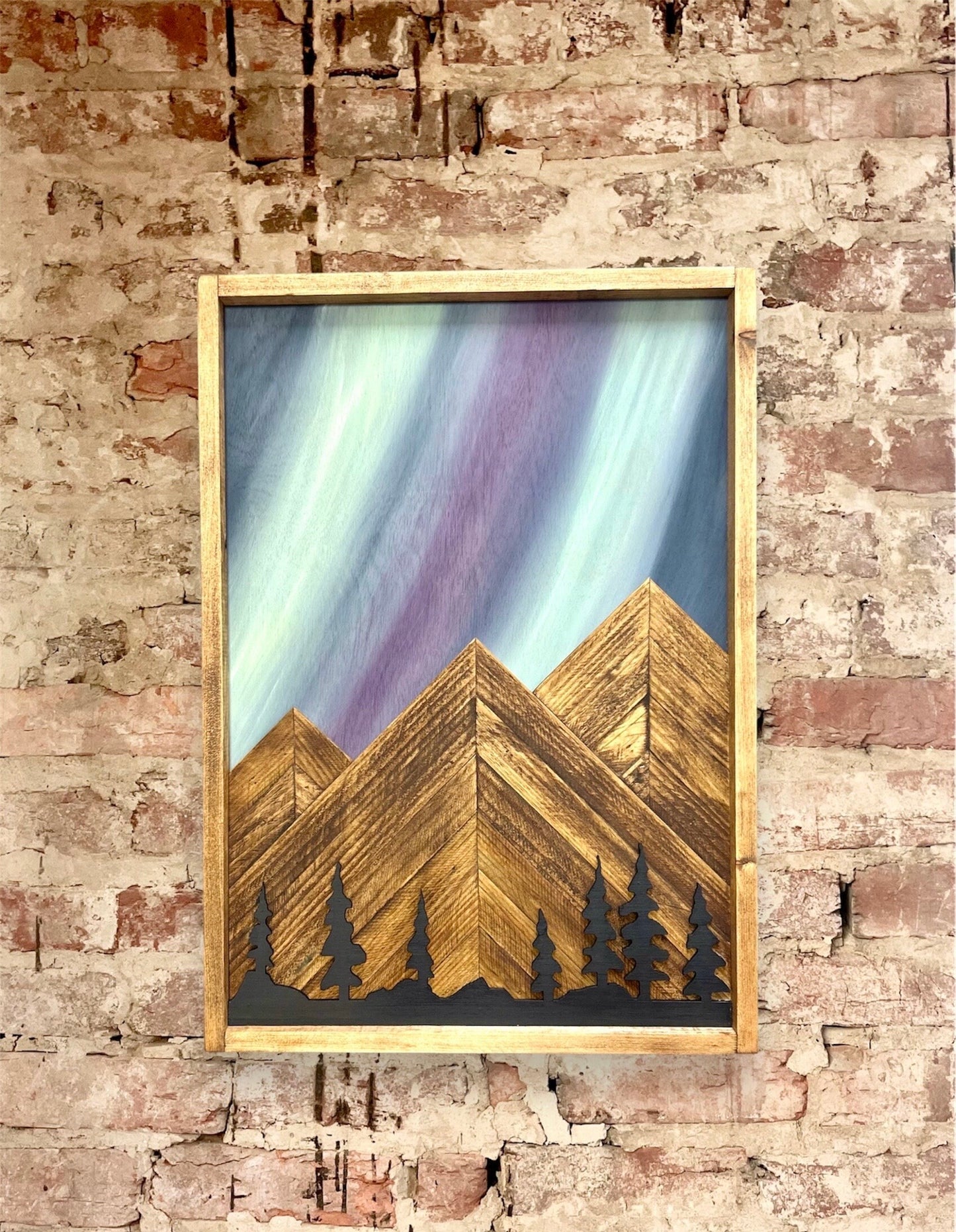 Rustic Cabinet(Single Door)-Multiple Sizes- Northern Lights w/Trees Mountain Art-Bathroom Cabinet-Medicine Cabinet-Cabinet -Rustic Cabinet