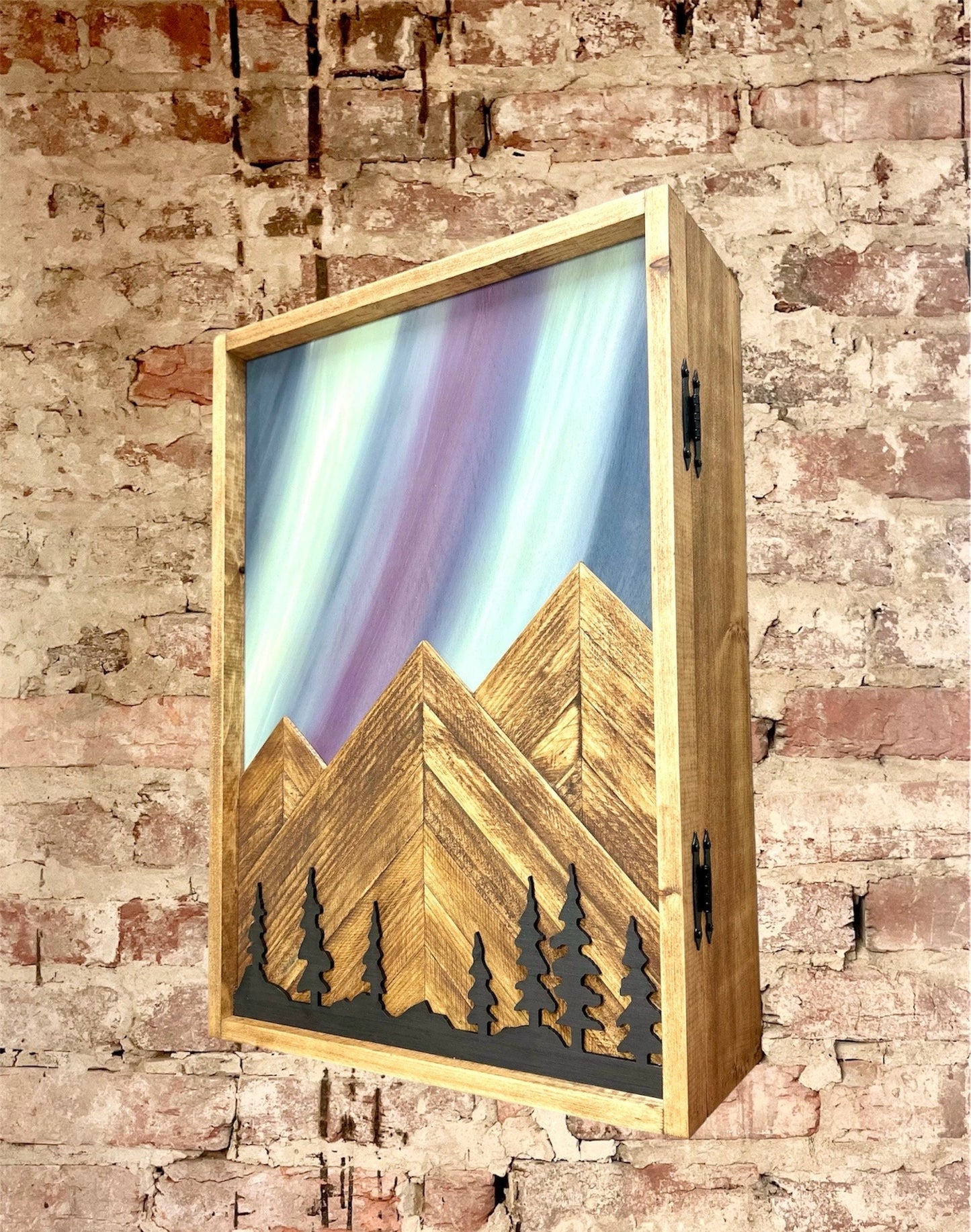 Rustic Cabinet(Single Door)-Multiple Sizes- Northern Lights w/Trees Mountain Art-Bathroom Cabinet-Medicine Cabinet-Cabinet -Rustic Cabinet