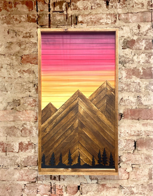 Rustic Electrical Panel Cover - Orange Maroon sky Mountains with trees - Custom Sizes Available - Breaker Box Panel Cover - Wall Decor