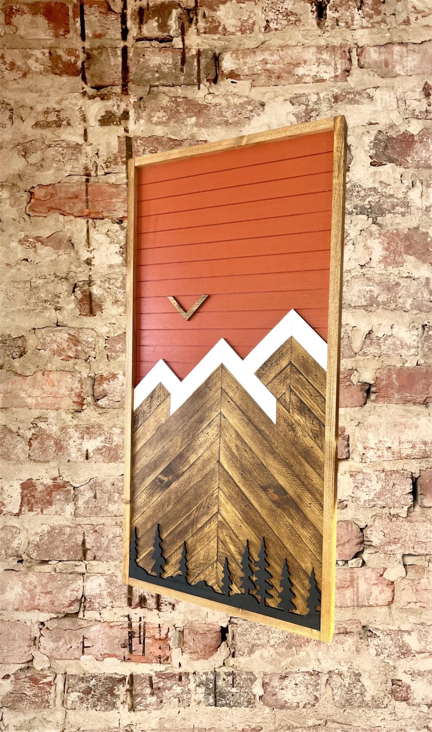 Rustic Electrical Panel Cover - Tuscan Orange Mountain with trees - Custom Sizes Available -Breaker Box Panel Cover - Wall Decor -Modern art