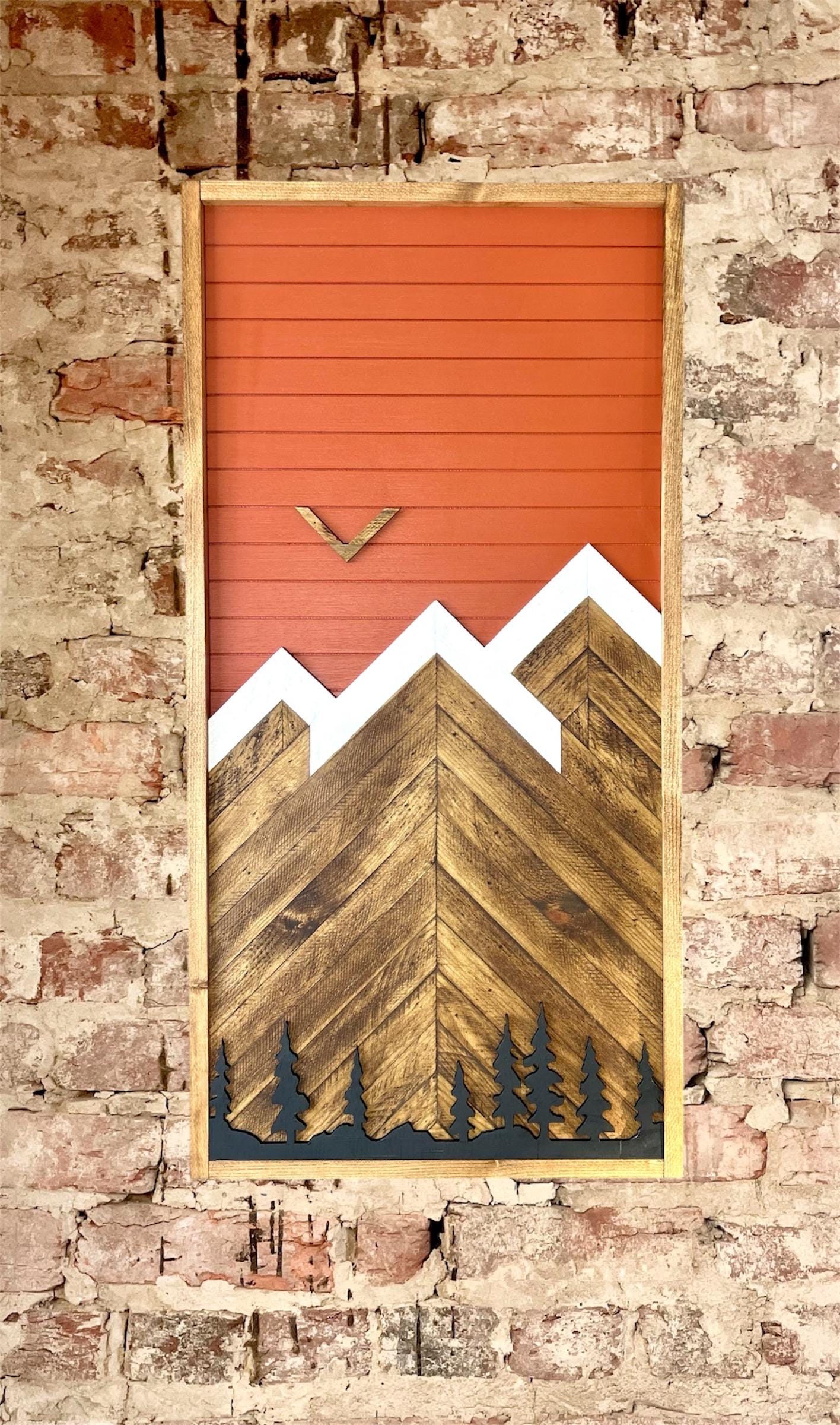 Rustic Electrical Panel Cover - Tuscan Orange Mountain with trees - Custom Sizes Available -Breaker Box Panel Cover - Wall Decor -Modern art