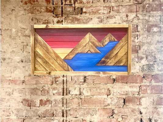 Rustic Dark Blue Water & Sunset - Rustic Mountain Art-Wall Decor - Rustic Lake Decor - Rustic Mountain Decor- Rustic River Decor