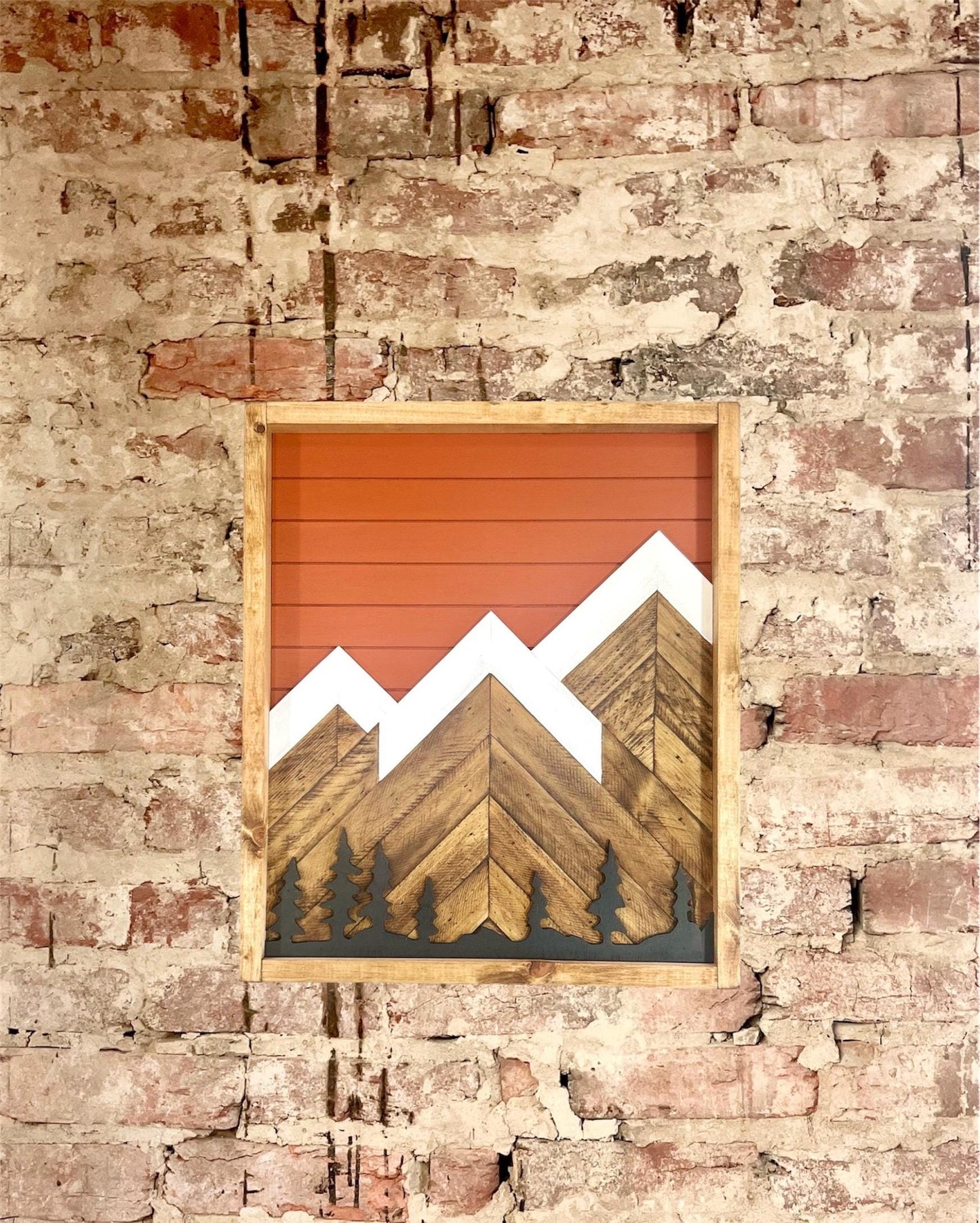 Rustic Electrical Panel Cover - Tuscan Orange Mountain with trees - Custom Sizes Available -Breaker Box Panel Cover - Wall Decor -Modern art