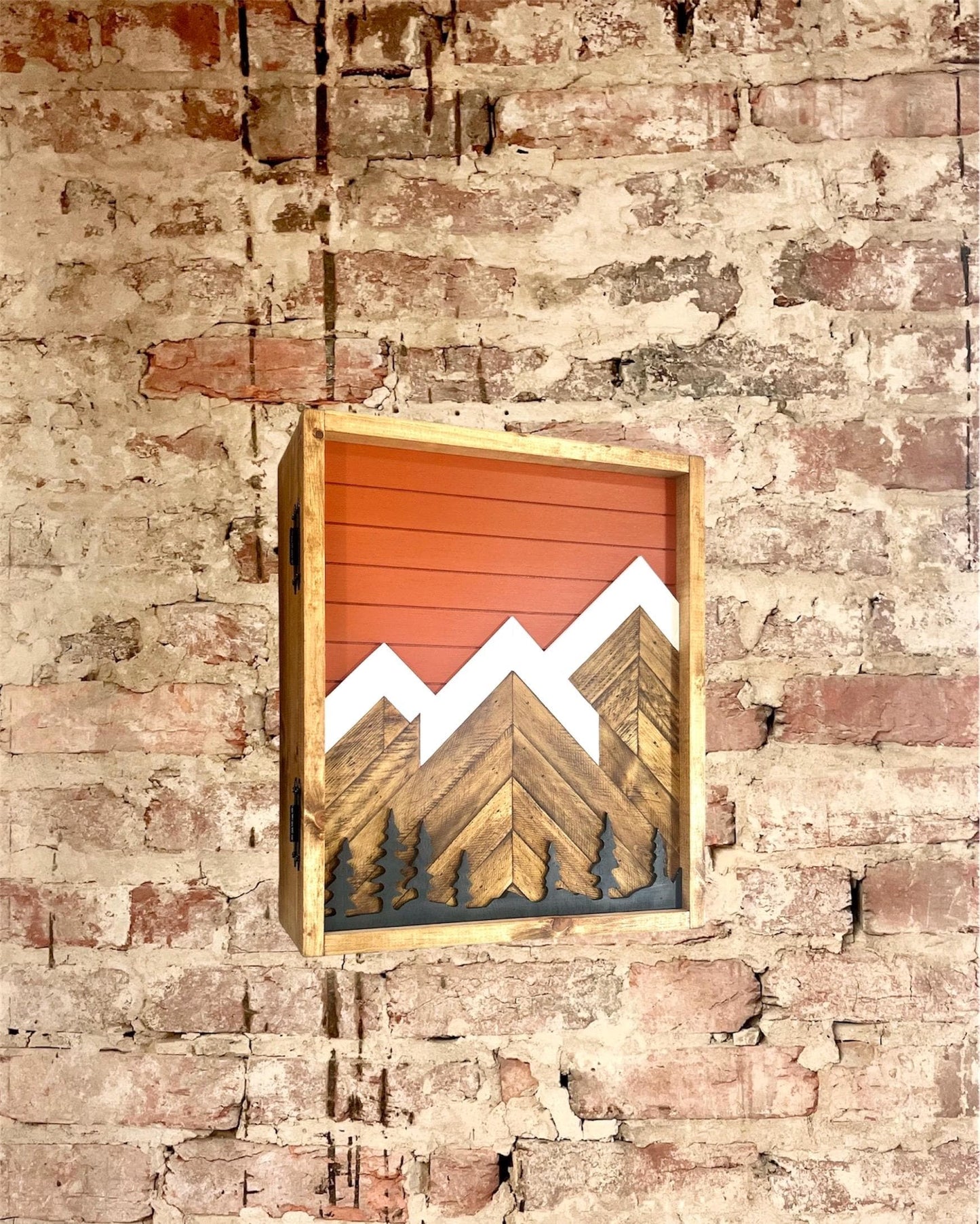 Rustic Electrical Panel Cover - Tuscan Orange Mountain with trees - Custom Sizes Available -Breaker Box Panel Cover - Wall Decor -Modern art