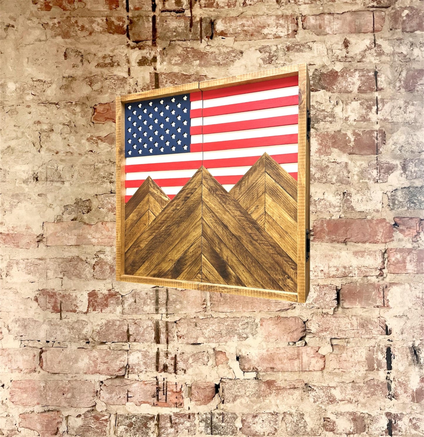 Rustic Dartboard Cabinet - Rustic American Flag - Rustic Cabinet - 26”x26”- Game Room / Man Cave Art - Wall Decor