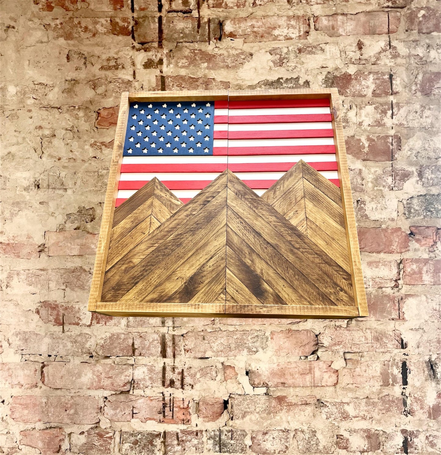 Rustic Dartboard Cabinet - Rustic American Flag - Rustic Cabinet - 24”x24” - Game Room / Man Cave Art - Wall Decor