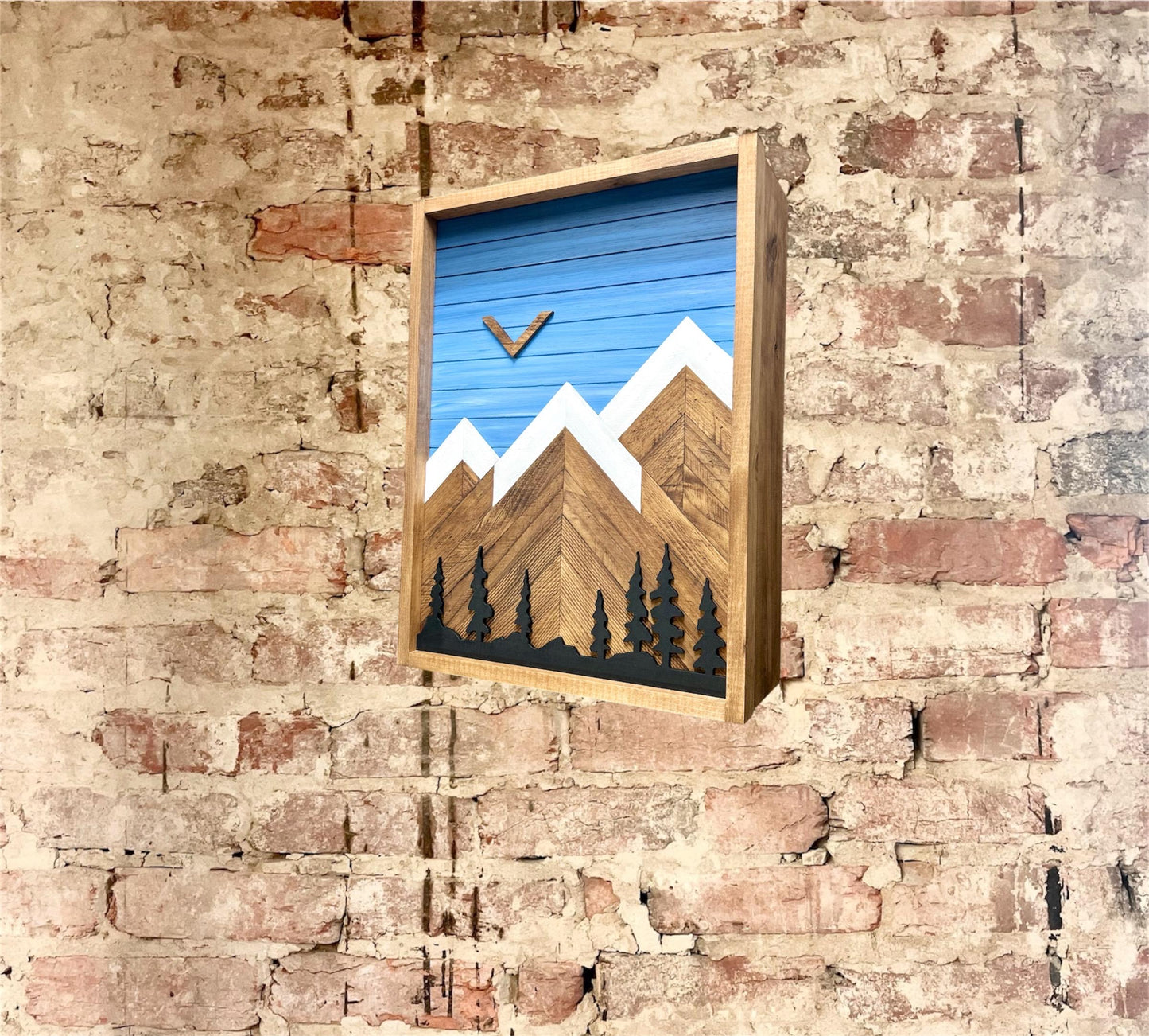 Rustic Cabinet (Single Door) - Multiple Sizes - Blue w/ Trees Mountain Art-Bathroom Cabinet-Medicine Cabinet-Liquor Cabinet - Rustic Cabinet