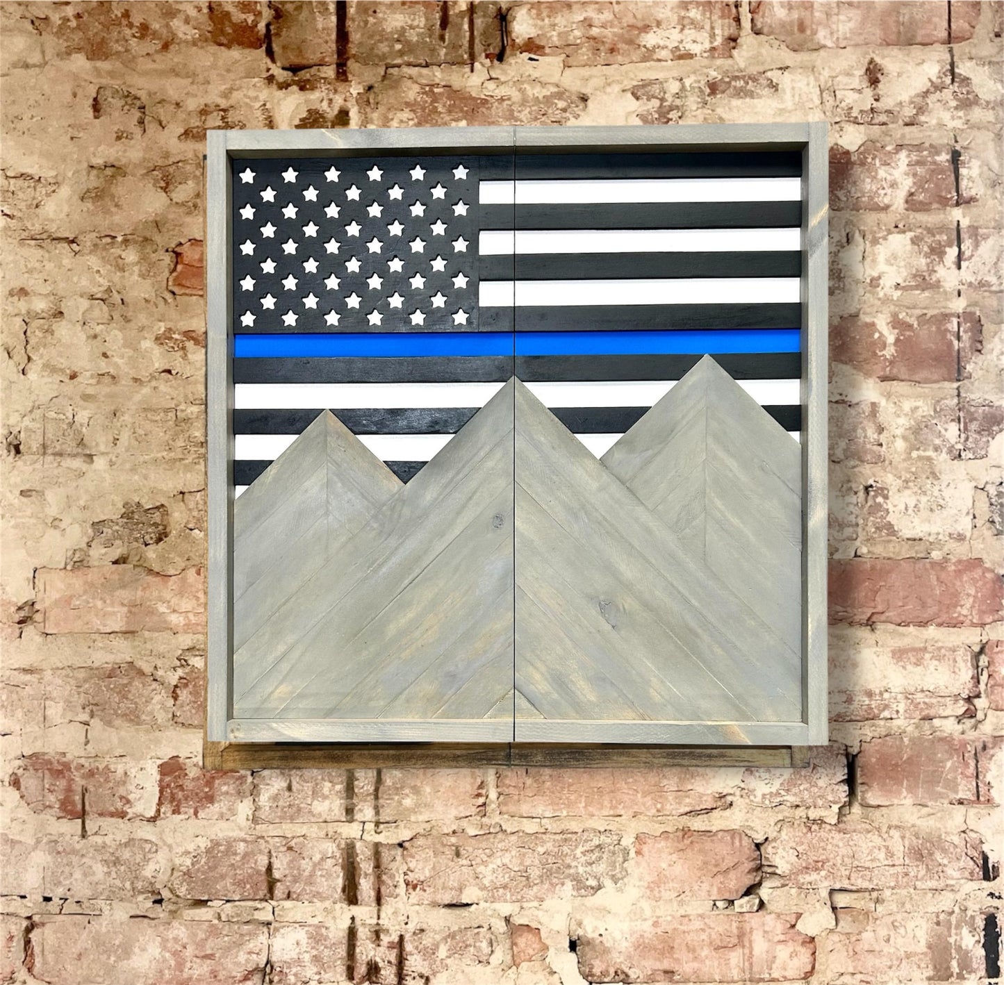 Rustic Dartboard Cabinet - Rustic Thin Blue Line - Rustic Cabinet - 24”x24” - Game Room / Man Cave Art - Wall Decor