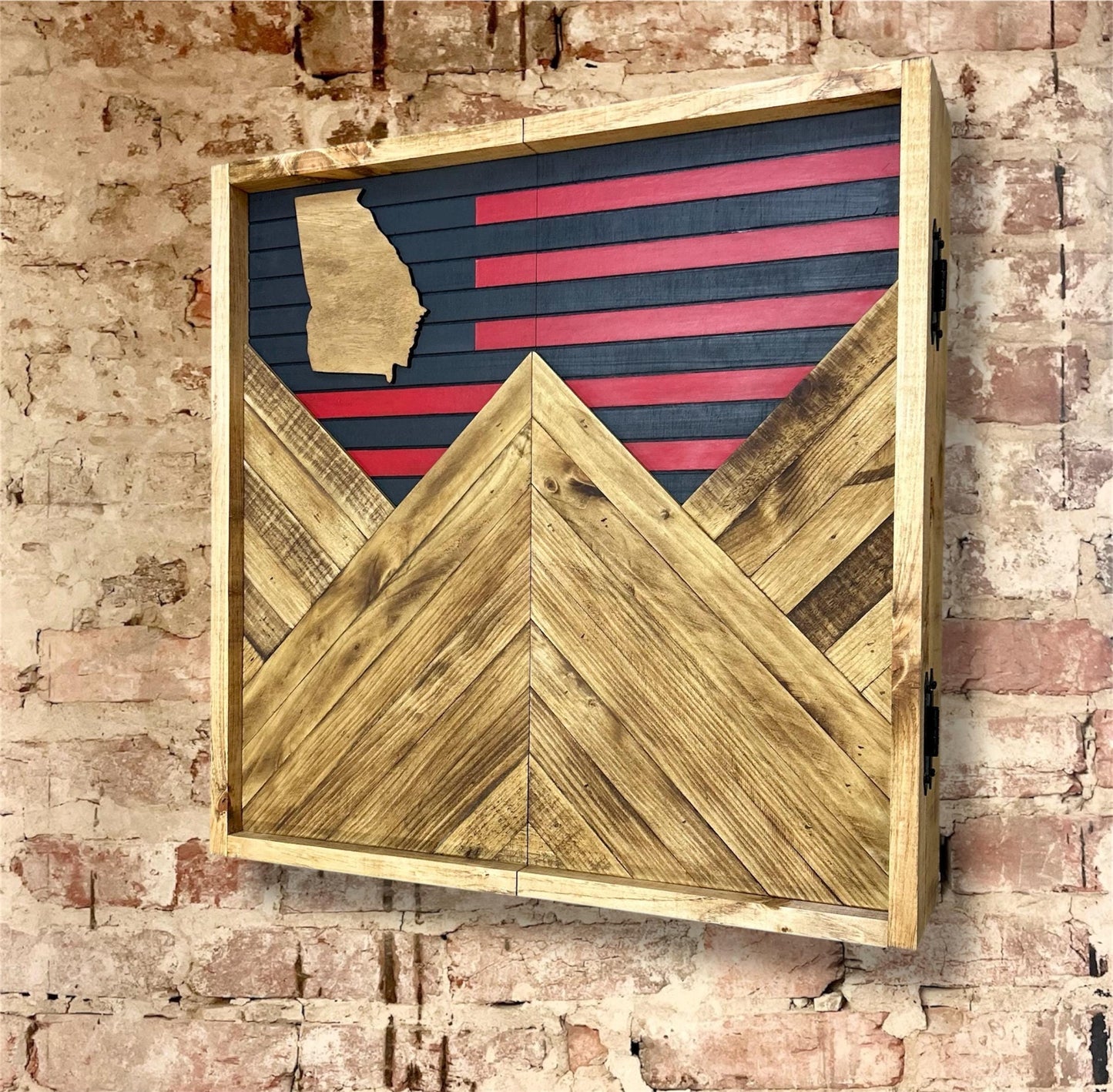 Rustic Dartboard Cabinet - Rustic College Flag - Rustic Cabinet - Georgia -  Alabama 24”x24” - Game Room / Man Cave Art - Home/ Wall Décor