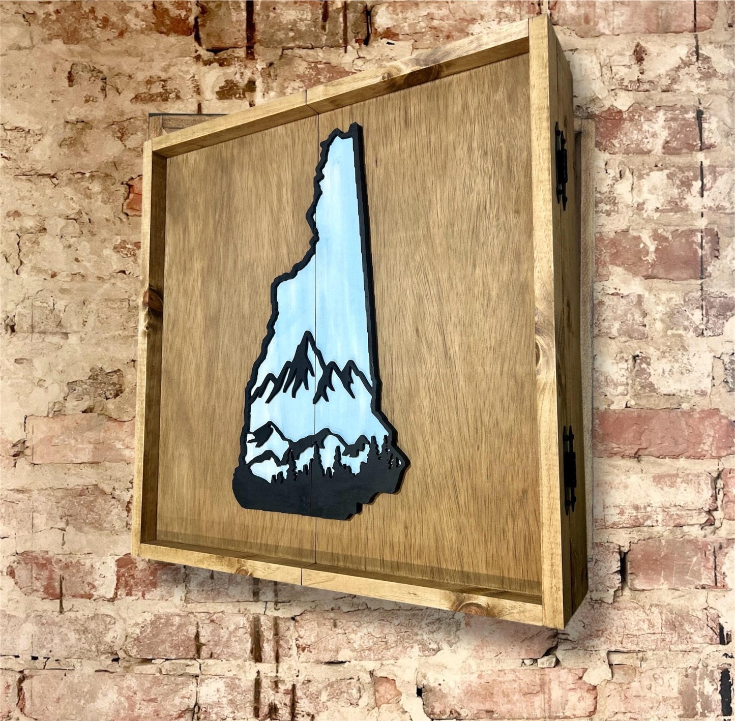 Electronic Dartboard Cabinet - Rustic State Outline Art  33”x26” - Rustic Cabinet - Game Room / Man Cave Art -Wall Decor - Dartboard Case