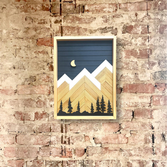 Rustic Cabinet (Single Door) - Multiple Sizes - Black w/ Trees Mountain Art-Bathroom Cabinet-Medicine Cabinet-Liquor Cabinet -Rustic Cabinet