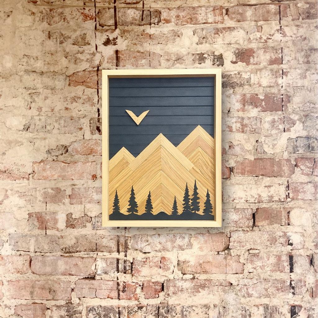 Rustic Cabinet (Single Door) - Multiple Sizes - Black w/ Trees Mountain Art-Bathroom Cabinet-Medicine Cabinet-Liquor Cabinet -Rustic Cabinet