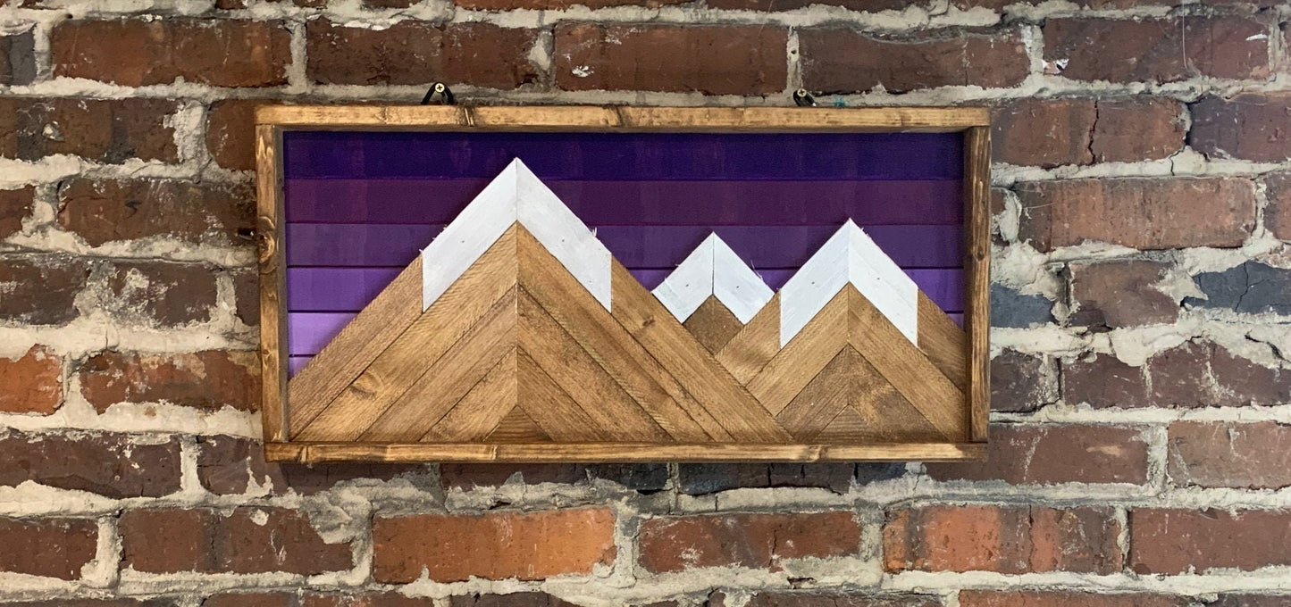 Rustic Purple shade Mountain Art - 12"X 24"- Mountain Wood Wall Decor- Rustic Wall Art- Mountain Wall Art- Rustic Decor