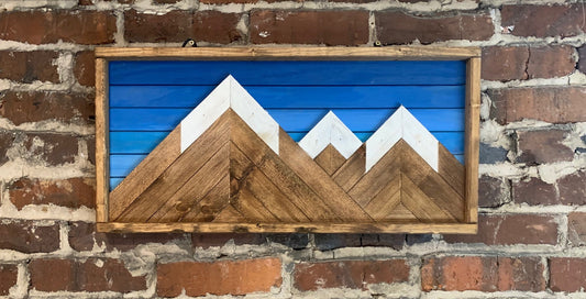 Rustic BlueShade Mountain Art - 12"X 24"- Wall Decor - Rustic Mountain Decor - Rustic Decor - Mountain Wood Wall Art