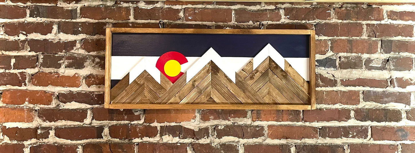 Rustic Colorado Flag Mountain Wood Wall Art - Wall Decor - Rustic Flag Decor- Rustic Wall Art