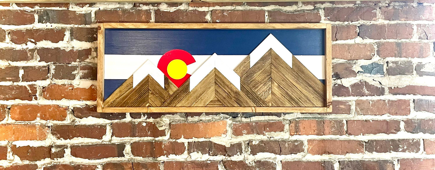 Rustic Colorado Flag Mountain Wood Wall Art - Wall Decor - Rustic Flag Decor- Rustic Wall Art