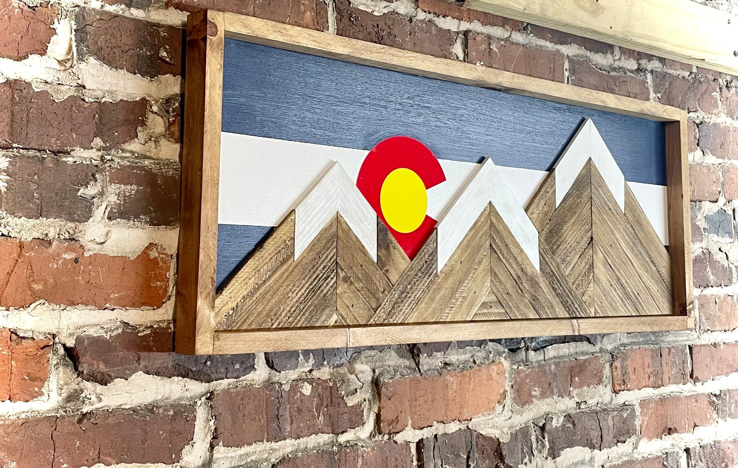 Rustic Colorado Flag Mountain Wood Wall Art - Wall Decor - Rustic Flag ...