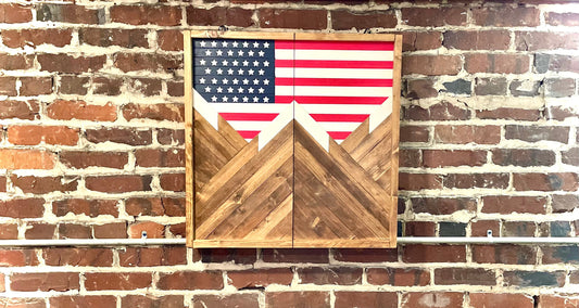 Rustic Dartboard Cabinet - Rustic American Flag - Rustic Cabinet - 24”x24” - Game Room / Man Cave Art - Wall Decor