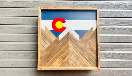 Rustic Dartboard Cabinet - Rustic Colorado Flag Mountain Art  24”x24” - Rustic Cabinet - Game Room / Man Cave Art - Wall Decor - Cabinet