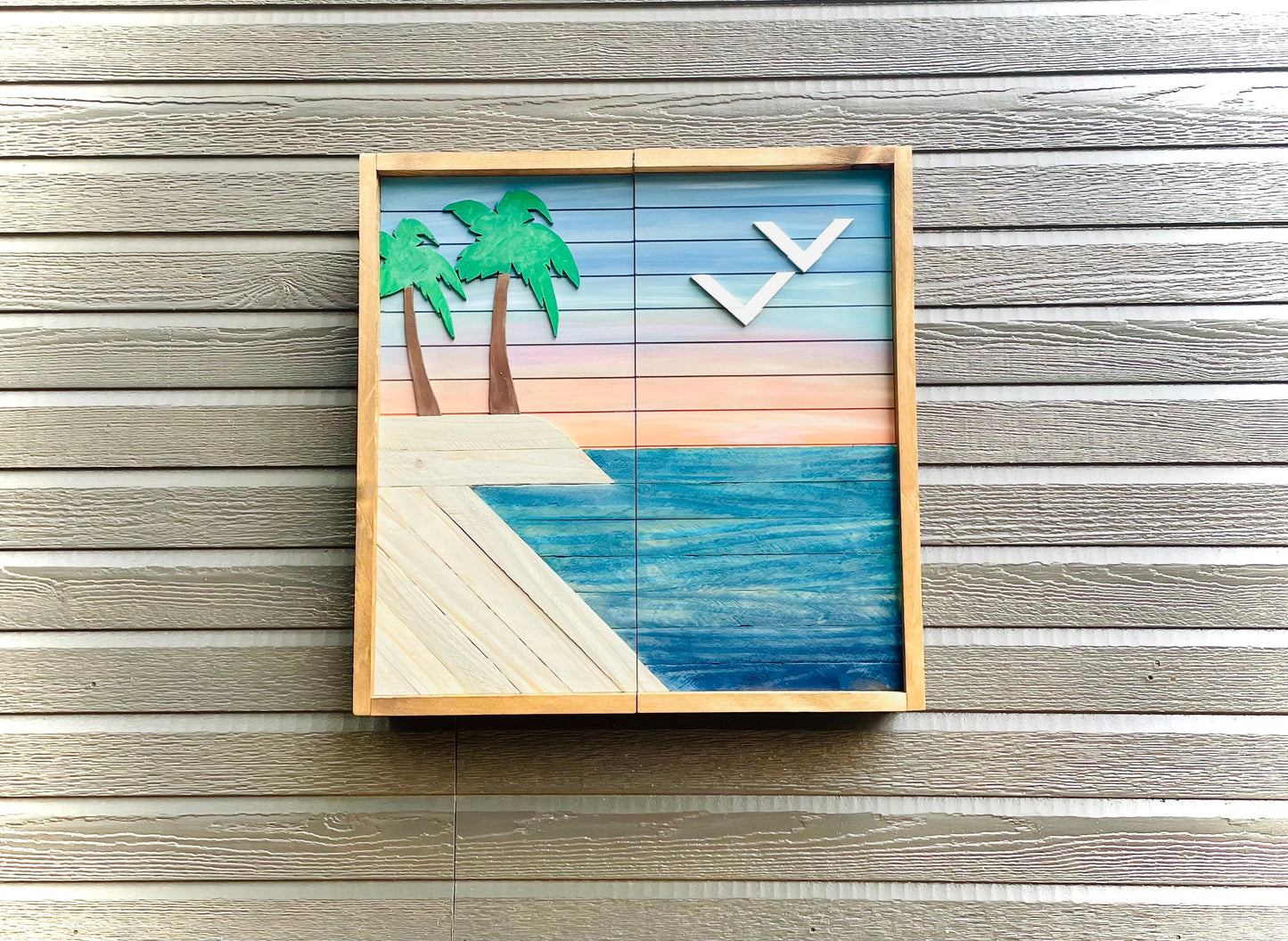 Rustic Dartboard Cabinet 24”x24” - Rustic Beach Front-Rustic Cabinet - Gameroom Art - Wall Decor - Rustic Artwork- Beach Art