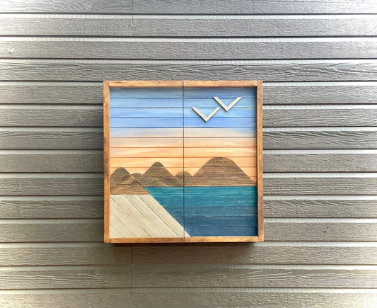 Rustic Dartboard Cabinet - Mountains Meet the Sea - Rustic Cabinet - 24”x24” - Game Room / Man Cave Art - Wall Decor