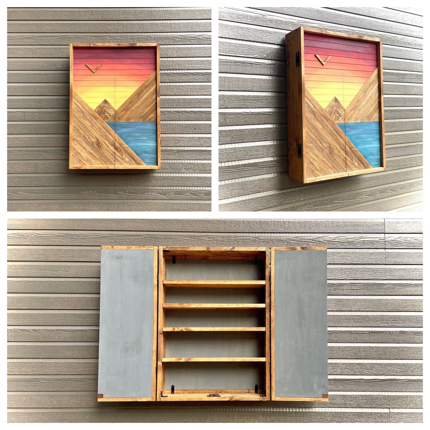 Rustic Mountain Cabinet 30”x24” or 30"x20" Sunset Mountain Art - Bathroom Art - Medicine Cabinet- Liquor Cabinet - Rustic Cabinet