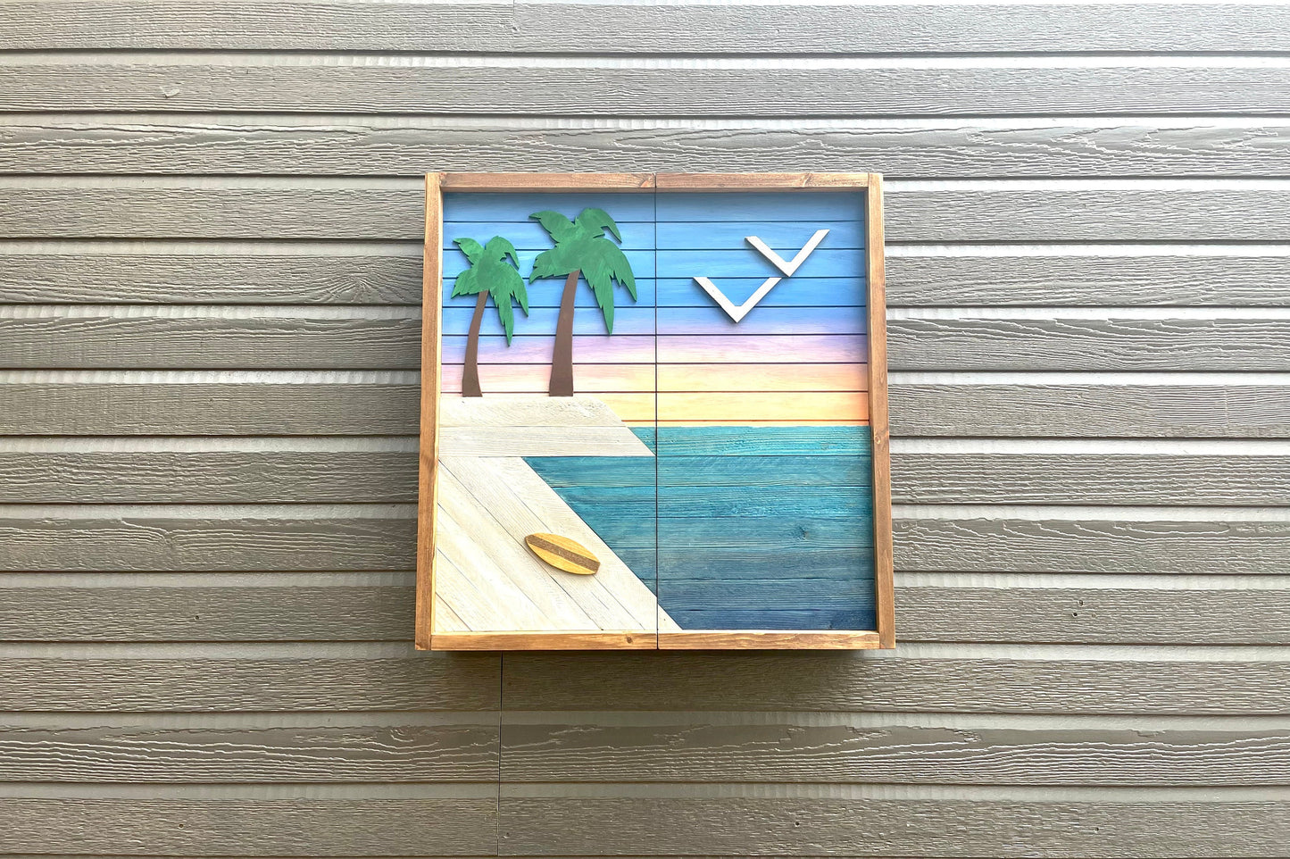 Rustic Dartboard Cabinet 24”x24” - Rustic Beach Front-Rustic Cabinet - Gameroom Art - Wall Decor - Rustic Artwork- Beach Art