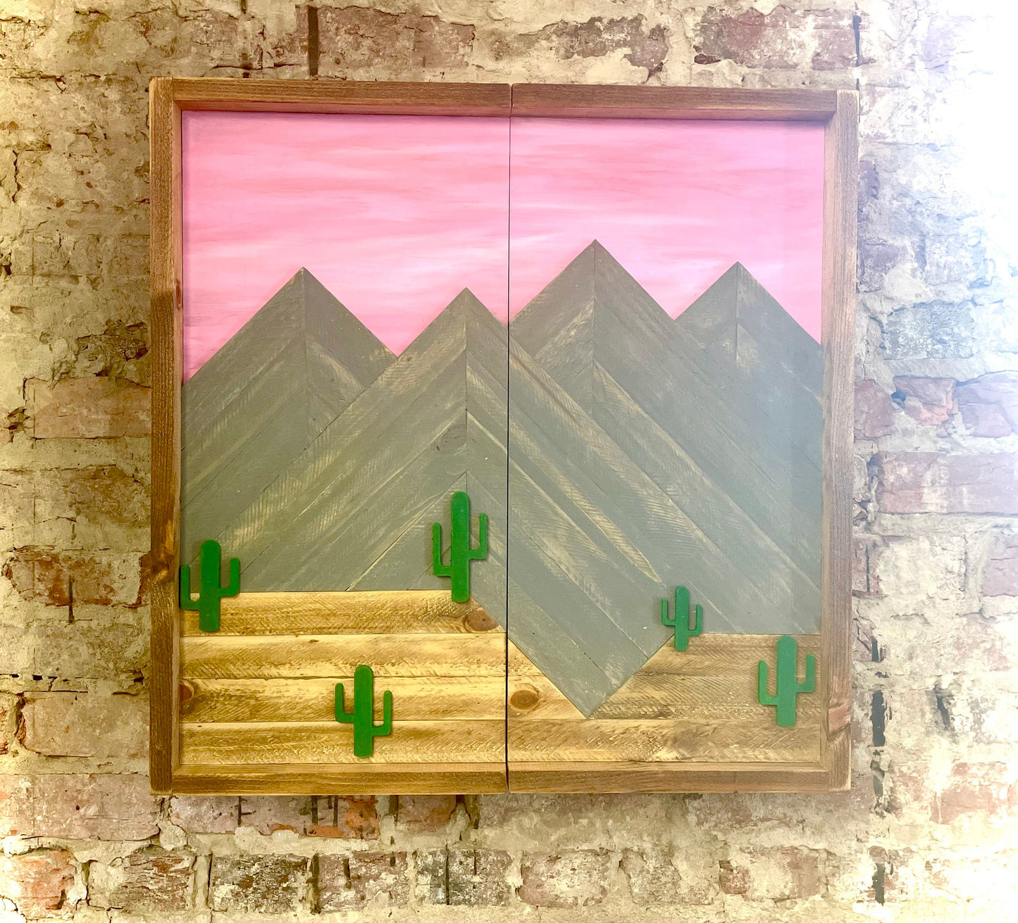Rustic Dartboard Cabinet- Desert Mountain Design- Arizona Artwork- 24”x24” - Rustic Cabinet - Game Room / Man Cave Art - Wall Decor