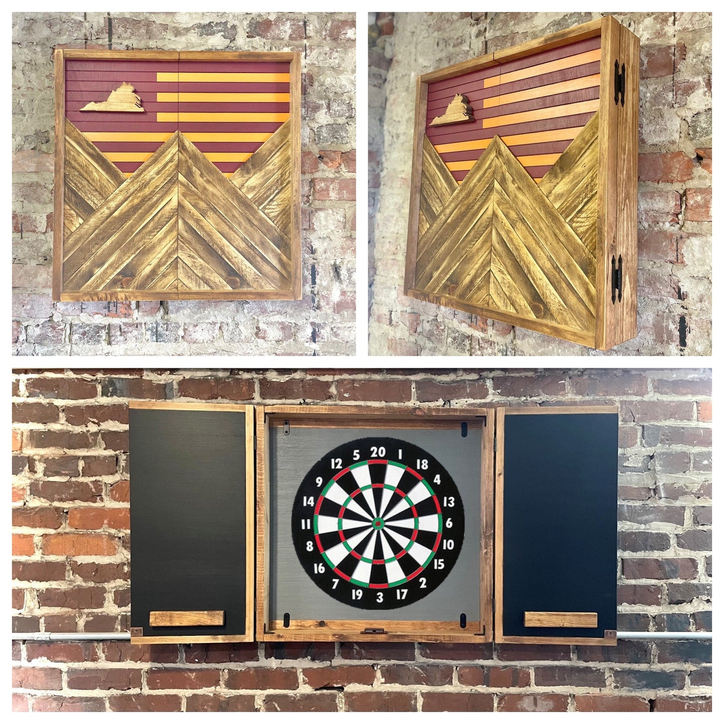 Rustic Dartboard Cabinet - Rustic West Virginia Mountaineer Flag - Rustic Cabinet - 24”x24” - Game Room / Man Cave Art - Home/ Wall Décor