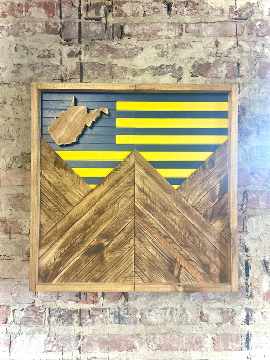 Rustic Dartboard Cabinet - Rustic West Virginia Mountaineer Flag - Rustic Cabinet - 24”x24” - Game Room / Man Cave Art - Home/ Wall Décor