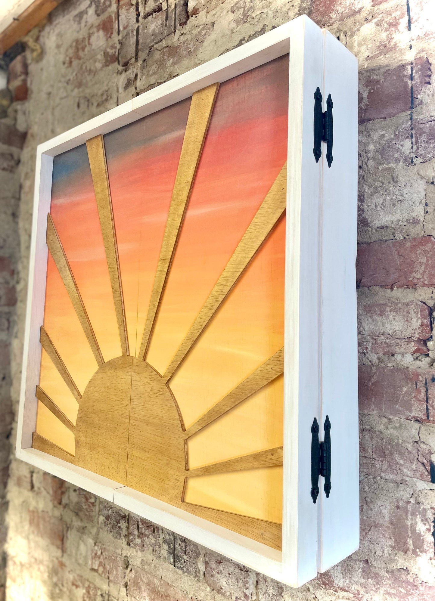 Rustic Dartboard Cabinet - Rustic Sun Art  24”x24” - Sun Artwork - Rustic Cabinet - Game Room / Man Cave Art - Wall Decor - Cabinet