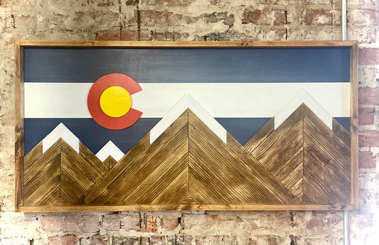 Rustic Colorado Flag Mountain Wood Wall Art - Wall Decor - Rustic Flag Decor- Rustic Wall Art - 24"x48"